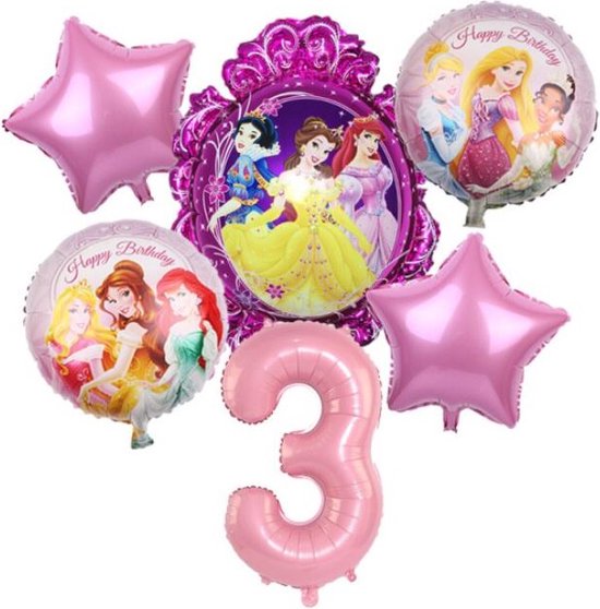 Prinses ballonnen - thema - 3 jaar - Ariel - Rapunzel - Doornroosje - Sneeuwwitje - Belle - prinsessen - Disney Princess
