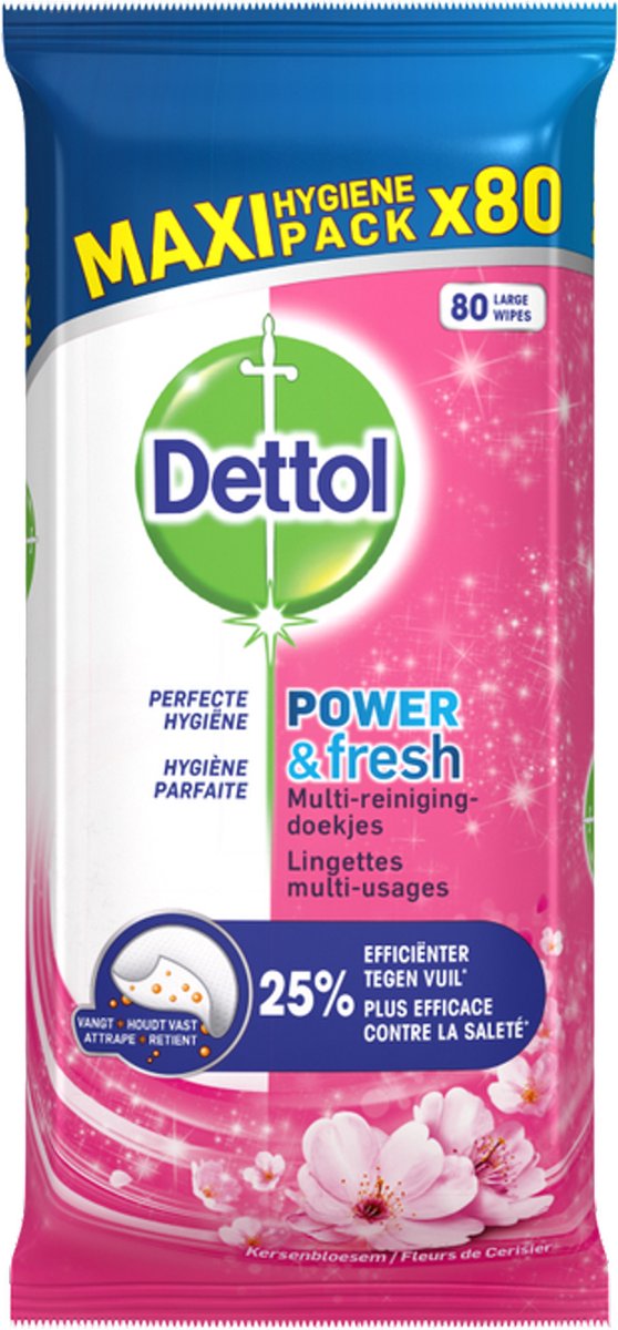 Bol.com Dettol Schoonmaakdoekjes Power & Fresh - Kersenbloesem - 80 stuks aanbieding
