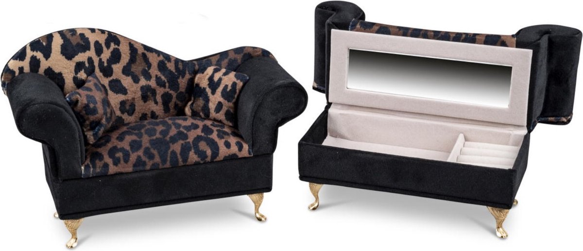 Boltze - Sieraden Sofa - Miniatuur - Panter - 22x7x15cm - Juwelen Bankje - incl. Spiegel