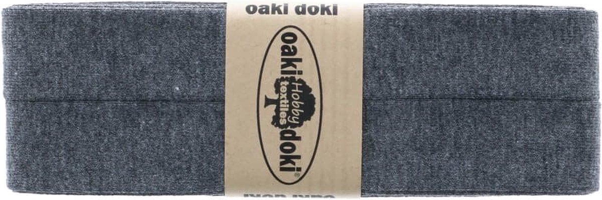 Oaki Doki Jersey Tricot Biaisband 20mm – 3 Meter – Mélange Donkergrijs 062 – Elastisch Afwerkingslint voor Stretchstoffen