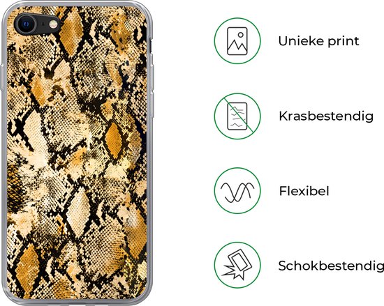 Coque iPhone 7 - Imprimé animal - Serpent - Or - Zwart - Siliconen
