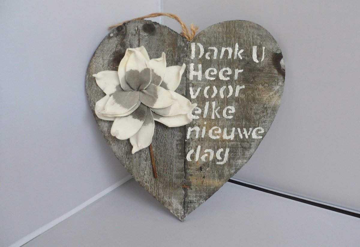Wandbord hout bruin hart met tekst