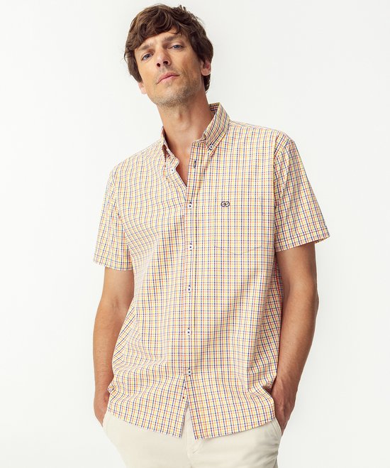 Damart - Chemise d'été en popeline, pur coton, vichy - Homme - Jaune - 41/42