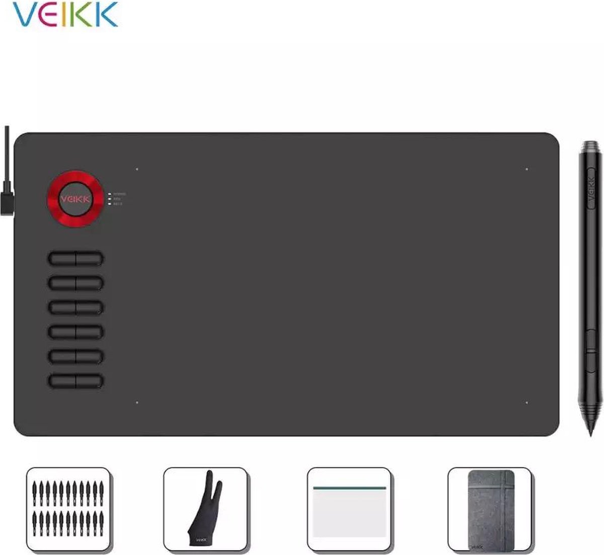 Veikk Tekentablet A15 Pro - 10x6 inch - grafische XL teken tablet - Batterij vrije pen - 12 sneltoetsen - Gratis berschermhoes