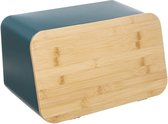 5Five - Boîte à pain avec couvercle - Métal Blauw /bambou - 37 x 22 x 23cm