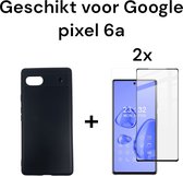 pixel 6A hoesje zwart achterkant + 2x screen protector google pixel pro siliconen black back cover + 2x tempered glass