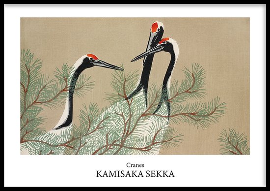 Poster Cranes - 30x40 cm - Geschilderd door Kamisaka Sekka - Schilderkunst - Beroemde Schilder - Exclusief fotolijst - WALLLL