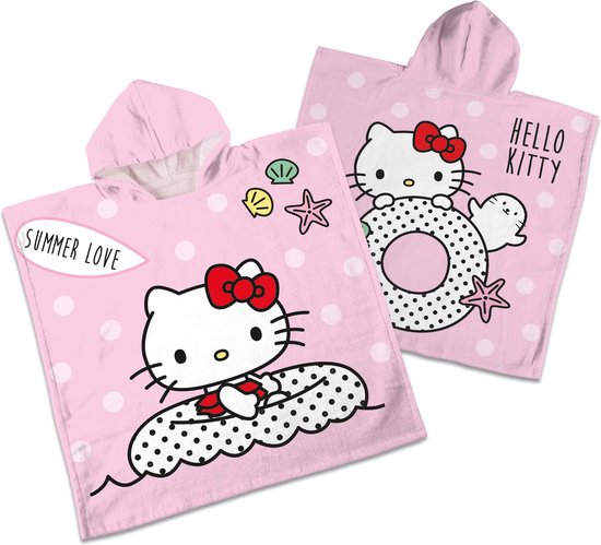 Poncho Hello Kitty - 100% Katoen - Maat: 60×120 cm met Capuchon