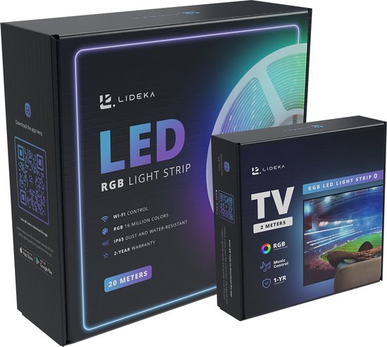 Lideka® - Smart LED Strip - 20 Meter (2x10) + TV strip 2M - RGB - Verlichting - met Afstandsbediening - Light Strips - Licht Strip - Led Verlichting