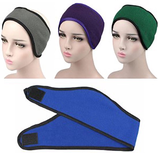 Foto: Oorwarmer hoofdband winter fleece dames heren muts fietsen wandelen wintersport vol blauw