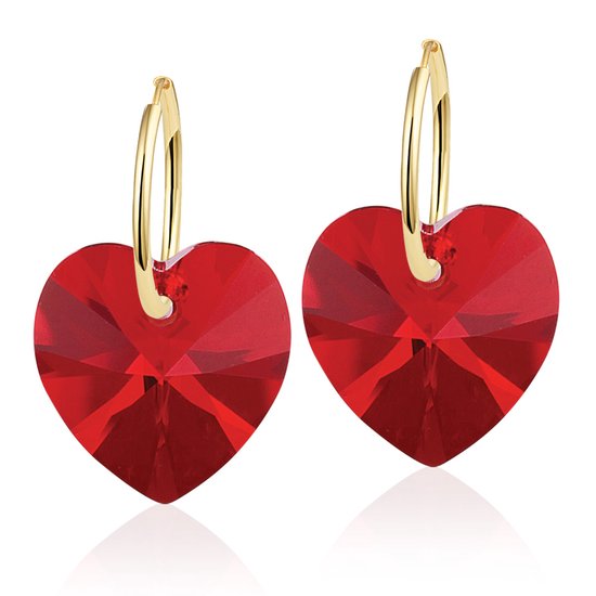 Boucles d'oreilles Montebello Delfin HG68 - Coeur Swarovski® - Argent 925 Plaqué Or - Ø18mm - 28mm