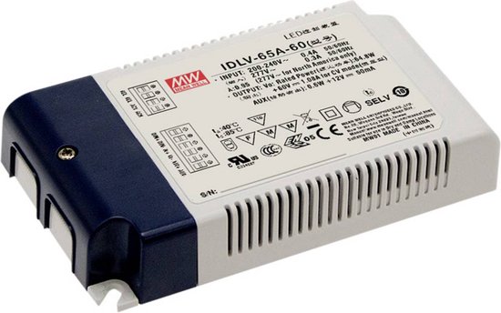 Mean Well IDLV-65A-60 LED-driver, LED-transformator Constante spanning 64.8 W 0 - 1.08 A 60 V/DC Dimbaar, PFC-schakelin