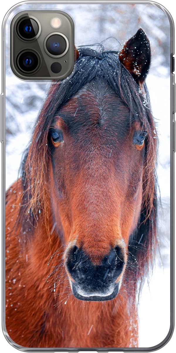 Telefoonhoesje Geschikt voor iPhone 13 Pro Max hoesje - Paard - Winter - Sneeuwvlok - Siliconen Telefoonhoesje Telefoonhoesje