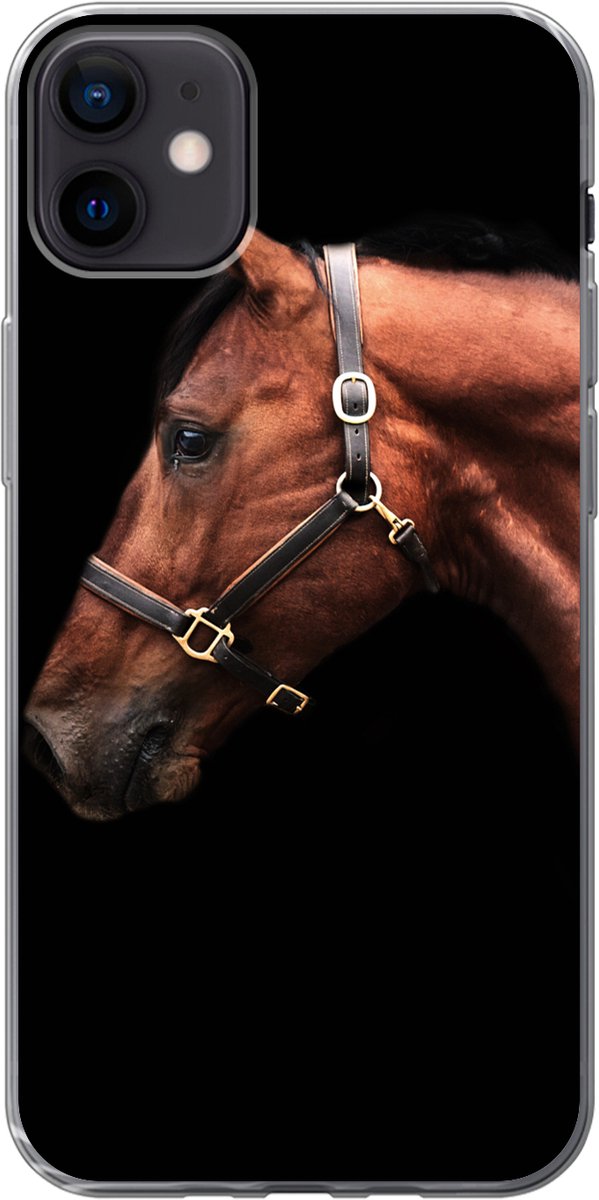 Telefoonhoesje Geschikt voor iPhone 12 mini hoesje - Paard - Licht - Halster - Siliconen Telefoonhoesje Telefoonhoesje