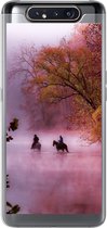 Geschikt voor Samsung Galaxy A80 hoesje - Paarden - Mist - Bos - Siliconen Telefoonhoesje
