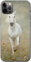 Geschikt voor iPhone 12 Pro Max hoesje - Paard - Stof - Bloemen - Siliconen Telefoonhoesje