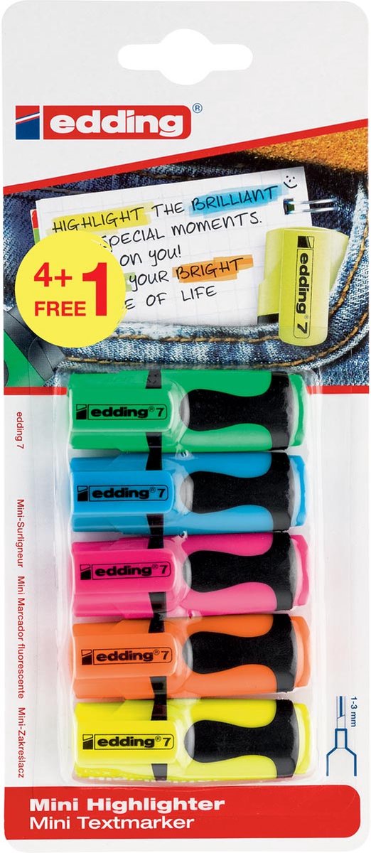 edding mini highlighter - blister van 5 kleuren - Fluostiften - back to school