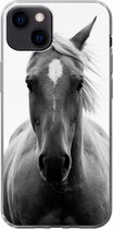 Telefoonhoesje Geschikt voor iPhone 13 hoesje - Paard - Zwart - Wit - Portret - Siliconen Telefoonhoesje