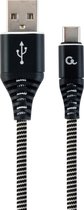 Premium USB C laad- & datakabel 'katoen', 2 m, zwart/wit