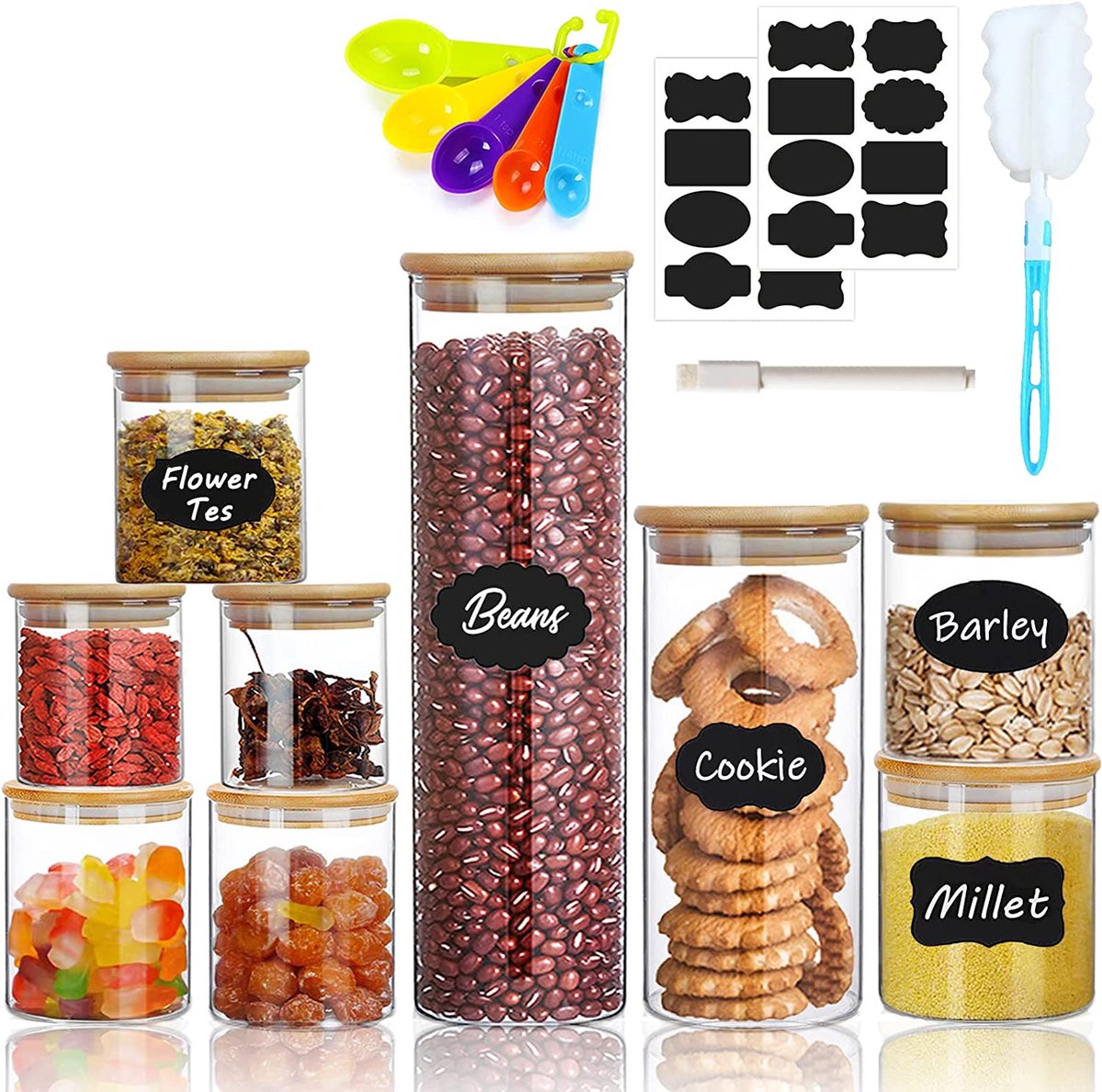 Stapelbare glazen potten met bamboedeksel, glazen voorraadpotten met 3 niveaus, stapelbare opbergcontainers, glazen potten met luchtdichte deksels voor de keuken