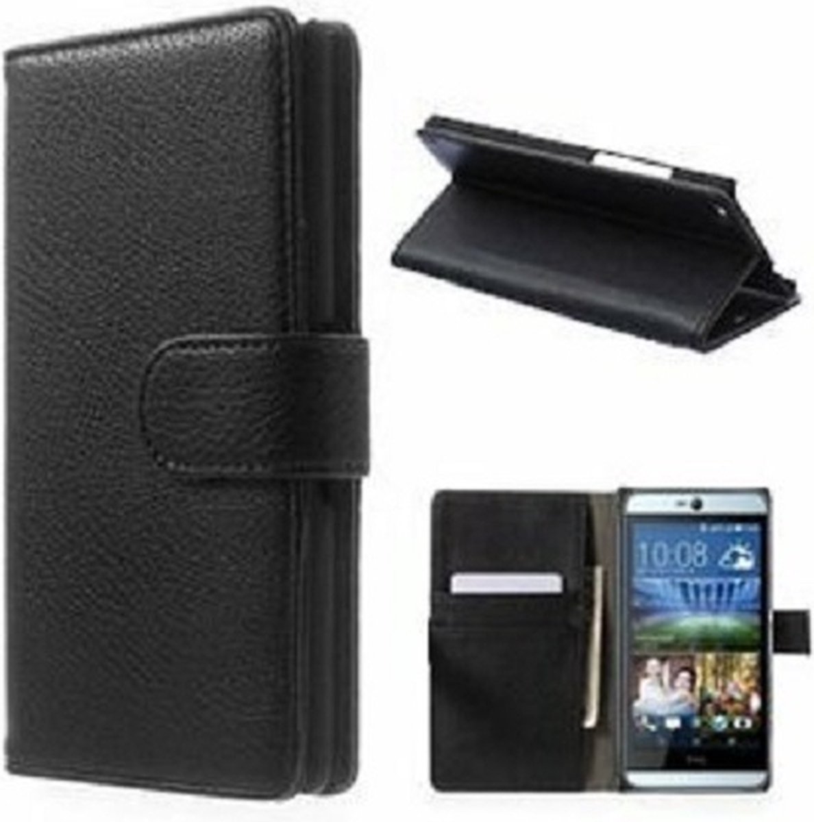 HTC Desire 826 Hoesje Met Pasjeshouder Bookcase Zwart