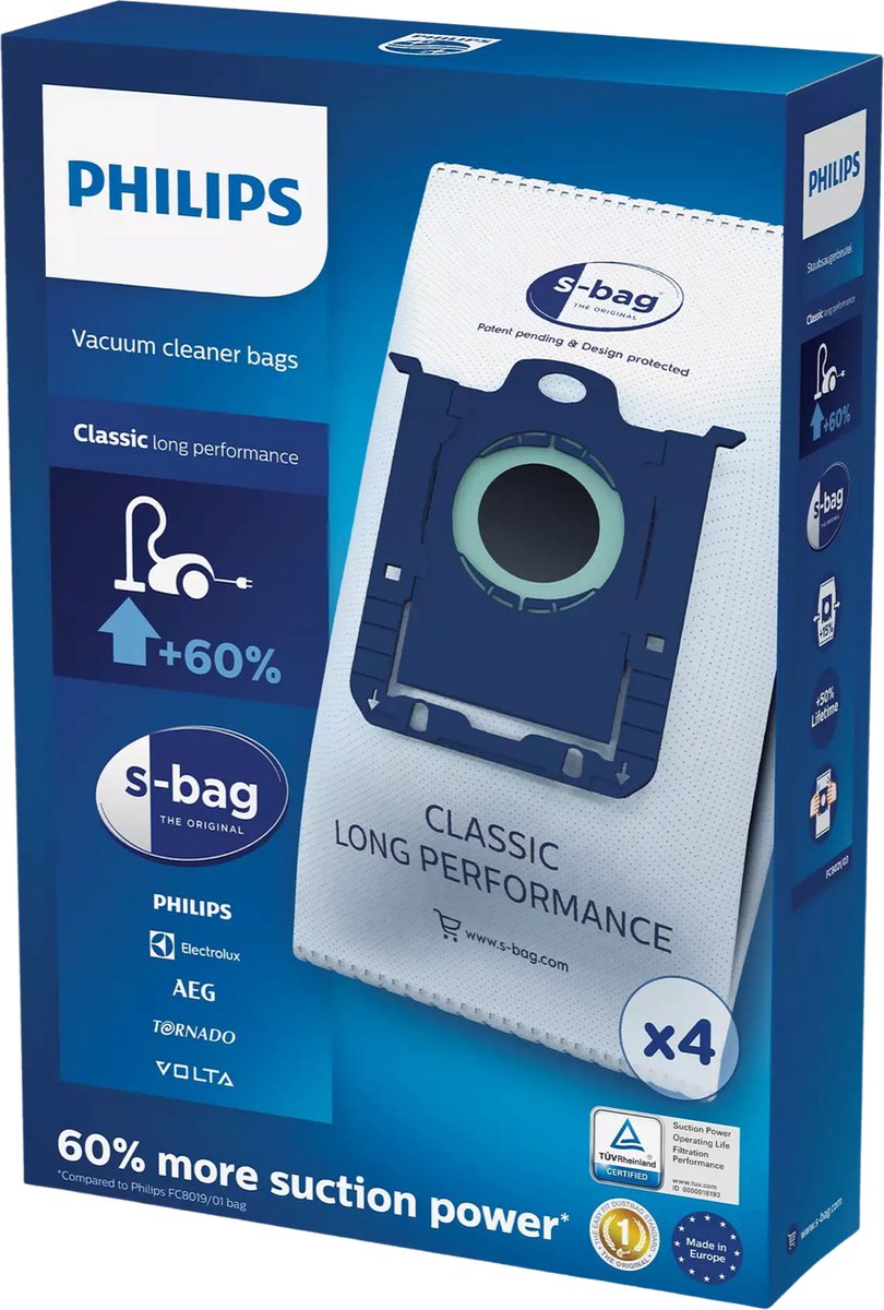 Philips / AEG - S-BAG - Stofzuigerzakken - Long Performance - 4 Stuks