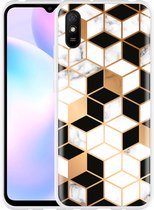 Xiaomi Redmi 9A Hoesje Black-white-gold Marble - Designed by Cazy