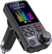 Igoods Bluetooth FM Transmitter - 170 ° Rotatie Auto Radio Adapter - met 1,8-inch kleurenscherm -  handsfree bellen -  Ondersteunt QC3.0 Opladen, Treble en Bass Sound Muziekspeler - Zwart
