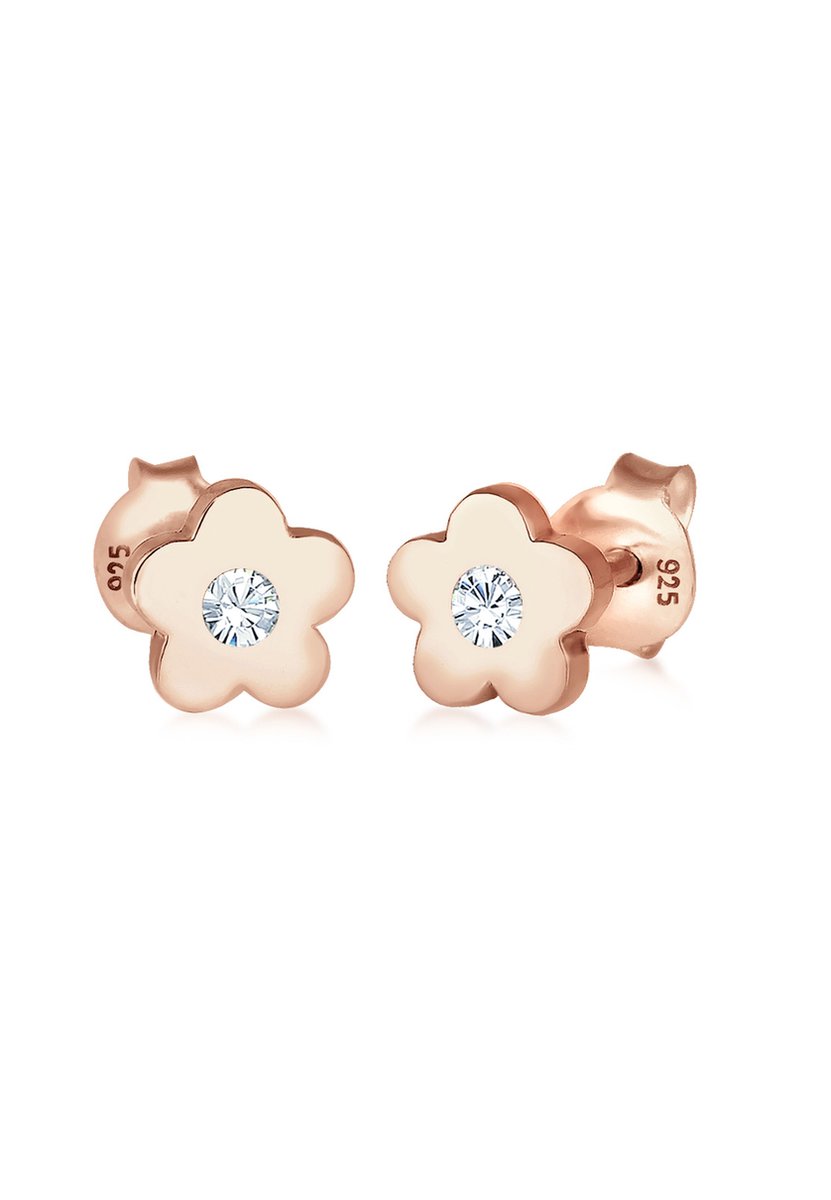 Elli Oorbellen Kinderoorbellen bloem roze met Kristallen in 925 Sterling Zilver