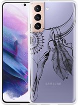 Hoesje Geschikt voor Samsung Galaxy S21 Boho Buffalo Skull