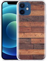 Geschikt voor Apple iPhone 12 Hoesje Houten planken - Designed by Cazy