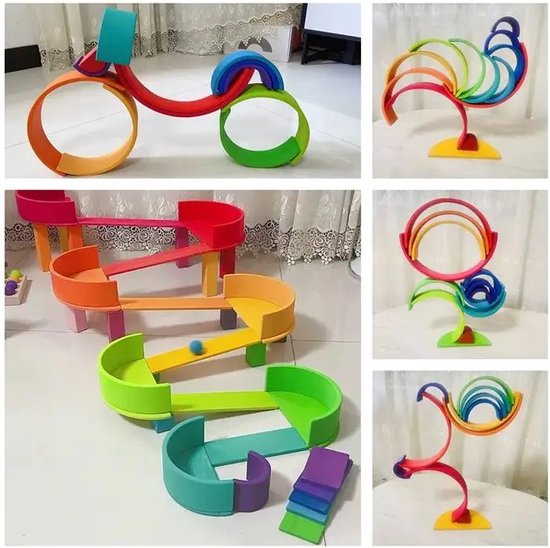 Gelentea Houten Regenboog Blokken Kinderen Regenboog Stacker Stapelen Speelgoed Interact Educatieve Puzzel Speelgoed Geometrie Bakstenen Voor Kids Jongen Meisje Peuters