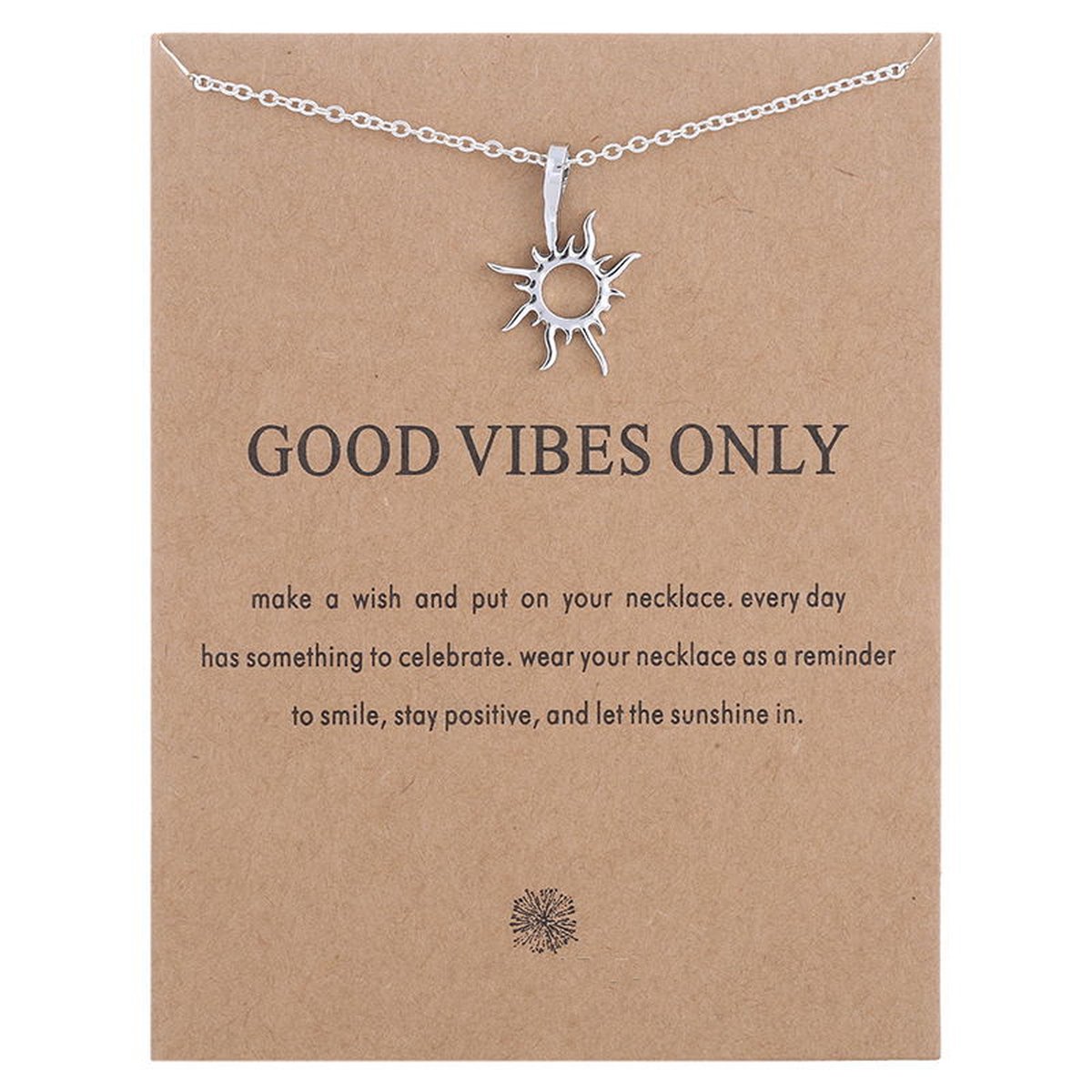 Bixorp Luck Zilveren Dames Ketting met Zon - "Good Vibes Only" - 45/50cm - Cadeau voor Vrouw - Zilverkleurig
