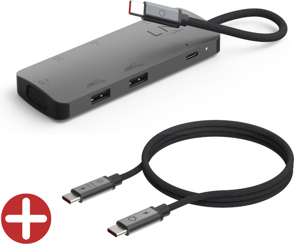 Linq byELEMENTS / 7-in-1 USB-C HDMI Adapter - Triple Display MST + 2M USB-C PD Cable