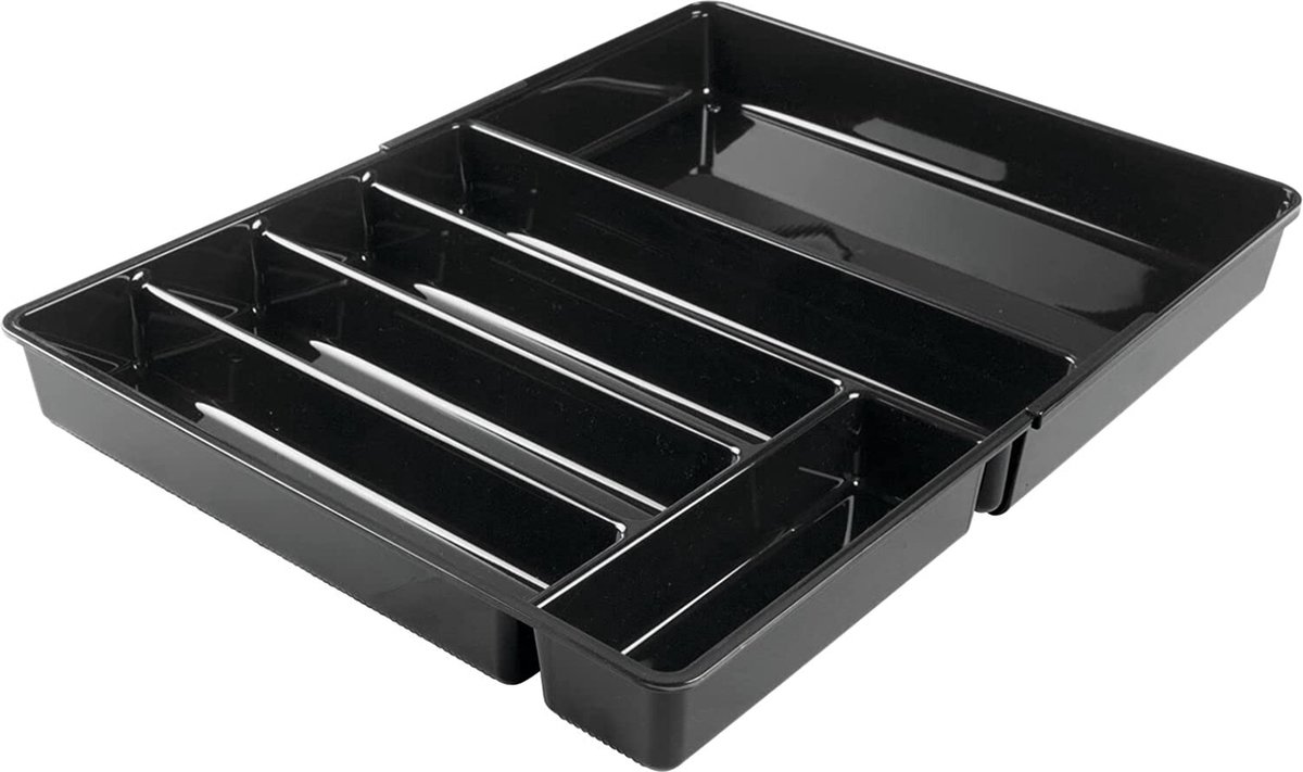 mDesign - Keukenlade-organizer - lade-indeler/bestekbak - met meerdere vakken - aanpasbaar/uitschuifbaar - voor lades en oppervlakken - Zwart