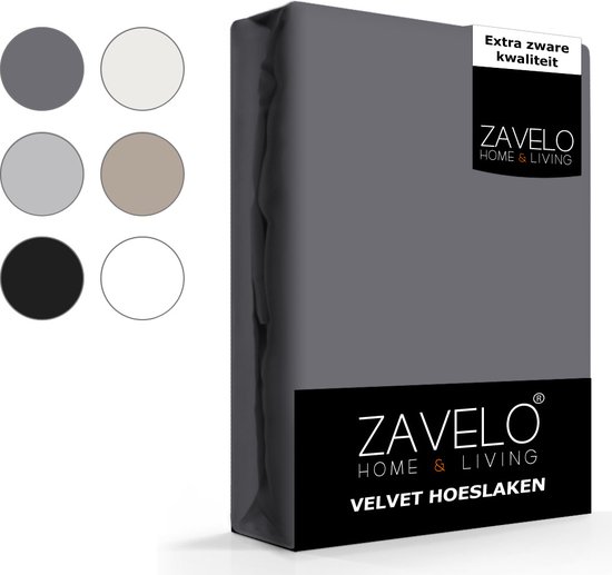 Zavelo Hoeslaken Velours Anthracite-Lits-jumeaux (160x200 cm) - Haute Qualité - Super doux - Velours/ Velours