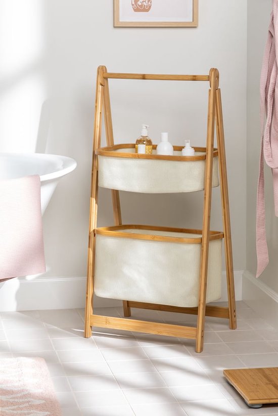 MIRA Home - Wasmand 2 Vakken - Waszak - Wassoorteerder - Bamboe - 45x97cm