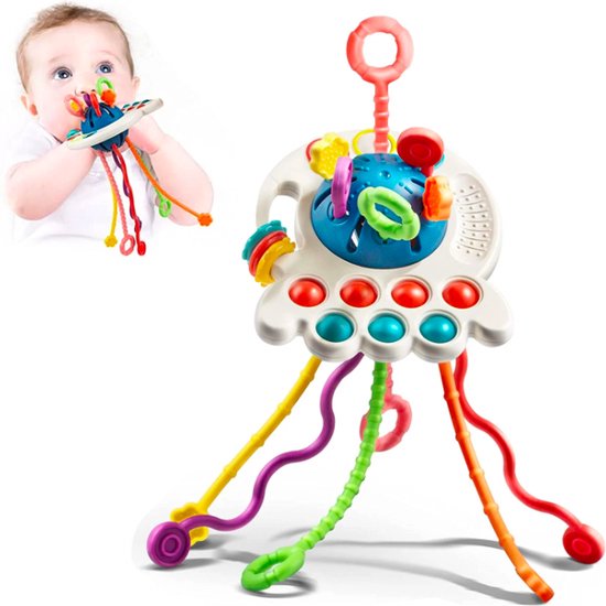 Bijtspeelgoed Baby 1 jaar - Educatief Babyspeelgoed - Montessori Speelgoed - Bijtring/Bijtring/Rammelaar - Motorische Ontwikkeling - Food Grade Silicone