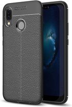 Cadorabo Hoesje geschikt voor Huawei P20 LITE 2018 / NOVA 3E in Diep Zwart - Beschermhoes gemaakt van TPU siliconen met edel kunstleder applicatie Case Cover Etui