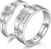 Ring dames | ringenset dames | zilveren ringen set dames en heren ring | Zirkonia steen | zilver 925 plated | one size | verstelbare ringen | cadeau voor vrouw | valentijnscadeau voor vrouw | cadeau voor vriendinnen | liefdescadeau | verlovingsringen