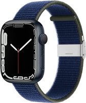 By Qubix Nylon bandje met klemsluiting - Donkerblauw - Geschikt voor Apple Watch 42mm - 44mm - 45mm - Ultra - 49mm - Compatible Apple watch bandje -