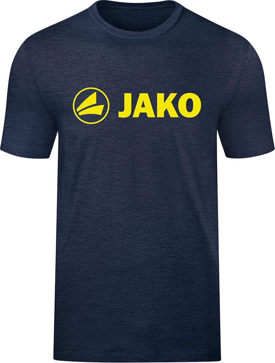 Jako Promo T-Shirt Kinderen - Marine Gemeleerd / Fluogeel | Maat: 128