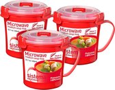 BORZMARKT - Tasses à soupe micro-ondes Sistema , taille moyenne, contenant pour four à micro-ondes, 656 ml, sans BPA, rouge, 3 pièces