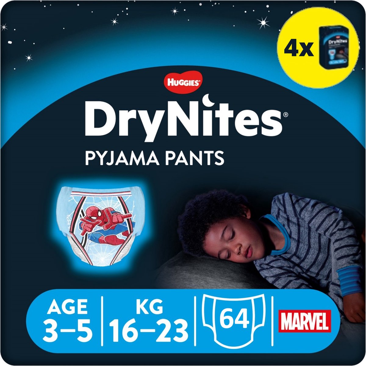 DryNites luierbroekjes - jongens - 3 tot 5 jaar (16 - 23 kg) - 64 stuks - extra voordeel - DryNites