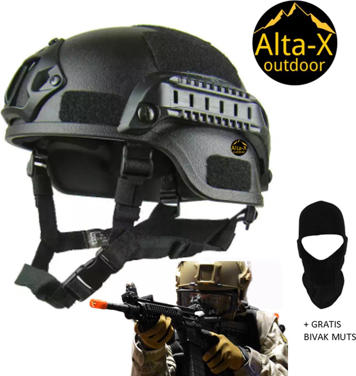 Alta-X - Airsoft Helm - Paintball Helm - Licht gewicht - Tactical - Zwart