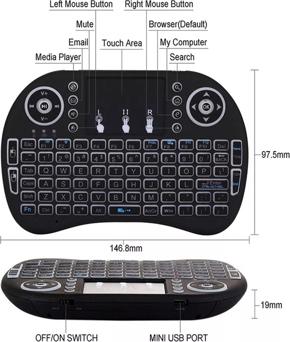 Mini I8 Wireless Keyboard Air Mouse Met Touchpad 2.4Ghz