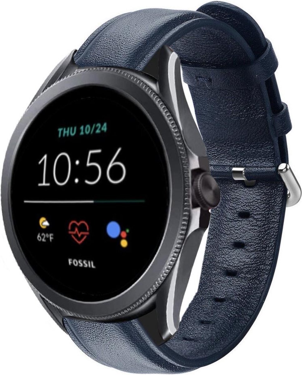 Leren smartwatch bandje - geschikt voor Fossil Gen 5e 44mm / Gen 6 44mm / Gen 5 - donkerblauw