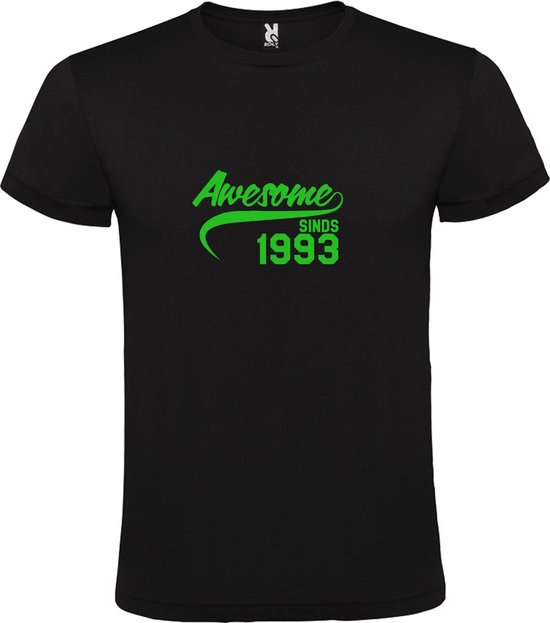 Zwart T-Shirt met “Awesome sinds 1993 “ Afbeelding Neon Groen Size XXXXXL