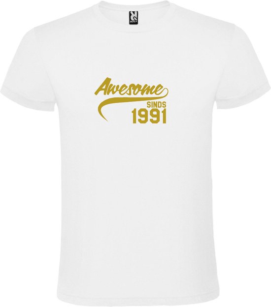T-Shirt Wit avec Image «Awesome depuis 1991 » Or Taille XS