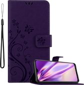 Cadorabo Hoesje geschikt voor Xiaomi RedMi 9T / POCO M3 in BLOEMEN DONKER PAARS - Beschermhoes in bloemmotief met magnetische sluiting, standfunctie en kaartsleuven Book Case Cover Etui